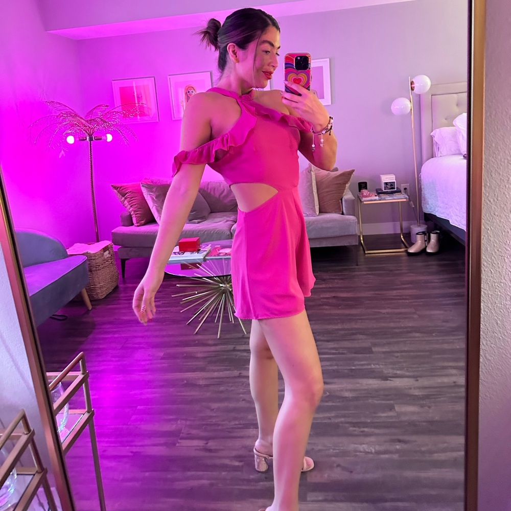 By the way. | Women’s Pink Romper Halter with Ruffles Medium